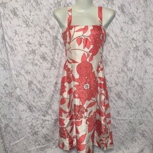 FLORAL PARTY DRESS FIT AND FLARE CREAM AND CORAL SIZE 4 DRESS BARN
